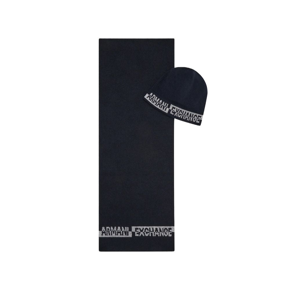 Armani Exchange Blue Wool Scarf and Hat Set