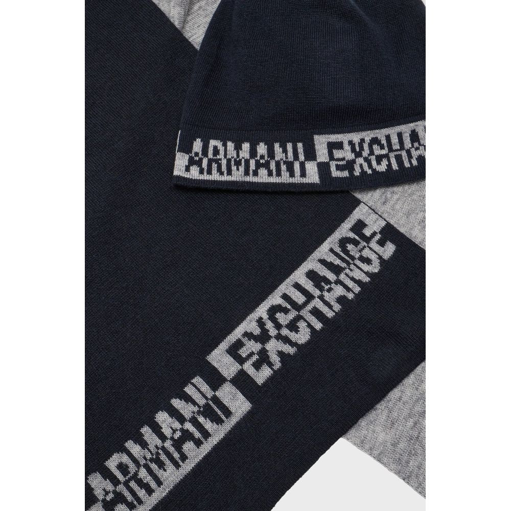 Armani Exchange Blue Wool Scarf and Hat Set