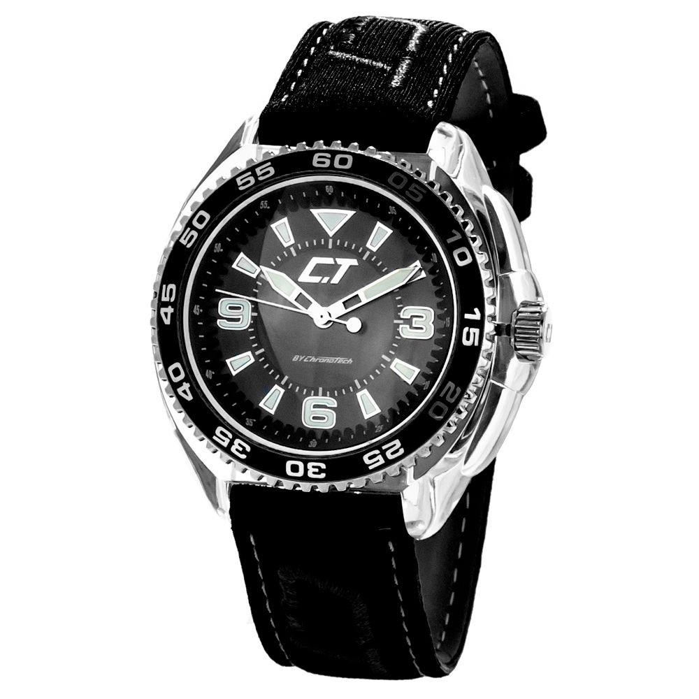 Chronotech Black Leather Watch - Timeless Elegance Redefined
