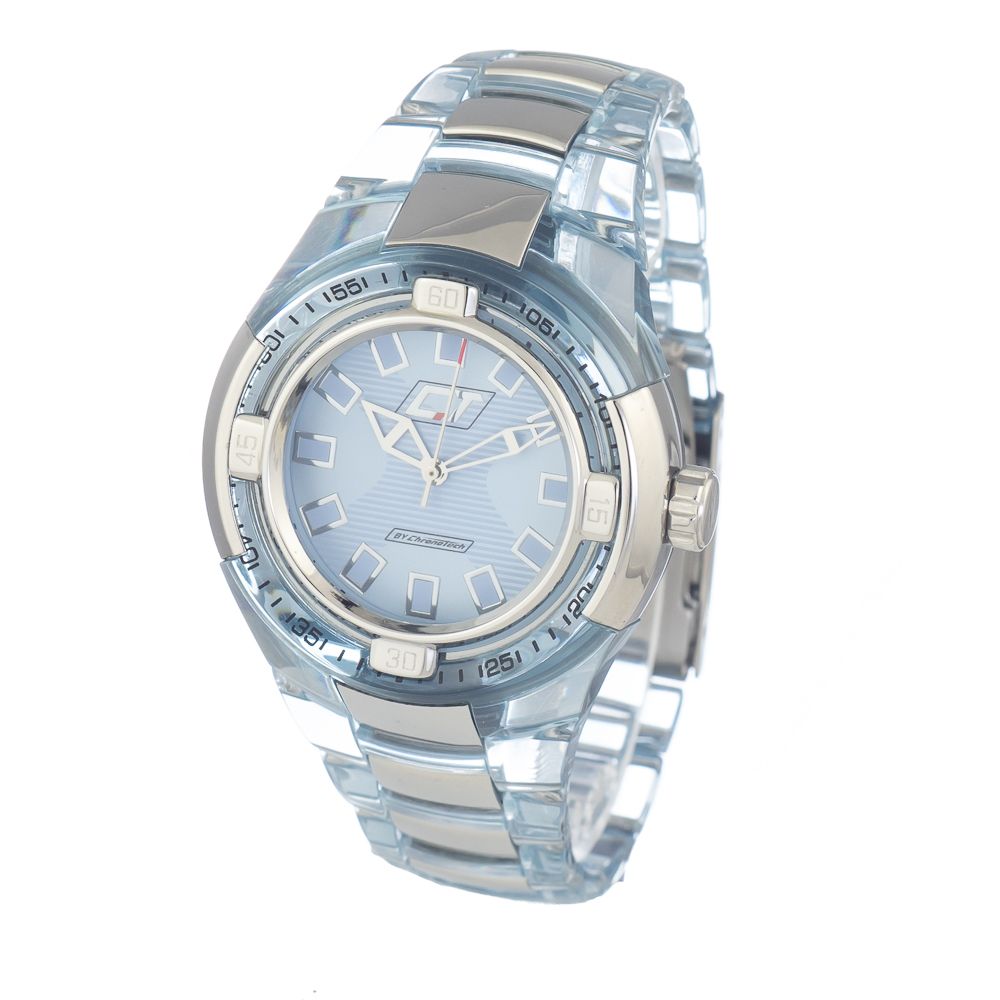 Chronotech Transparent Polycarbonate Watch Blue Analog Dial