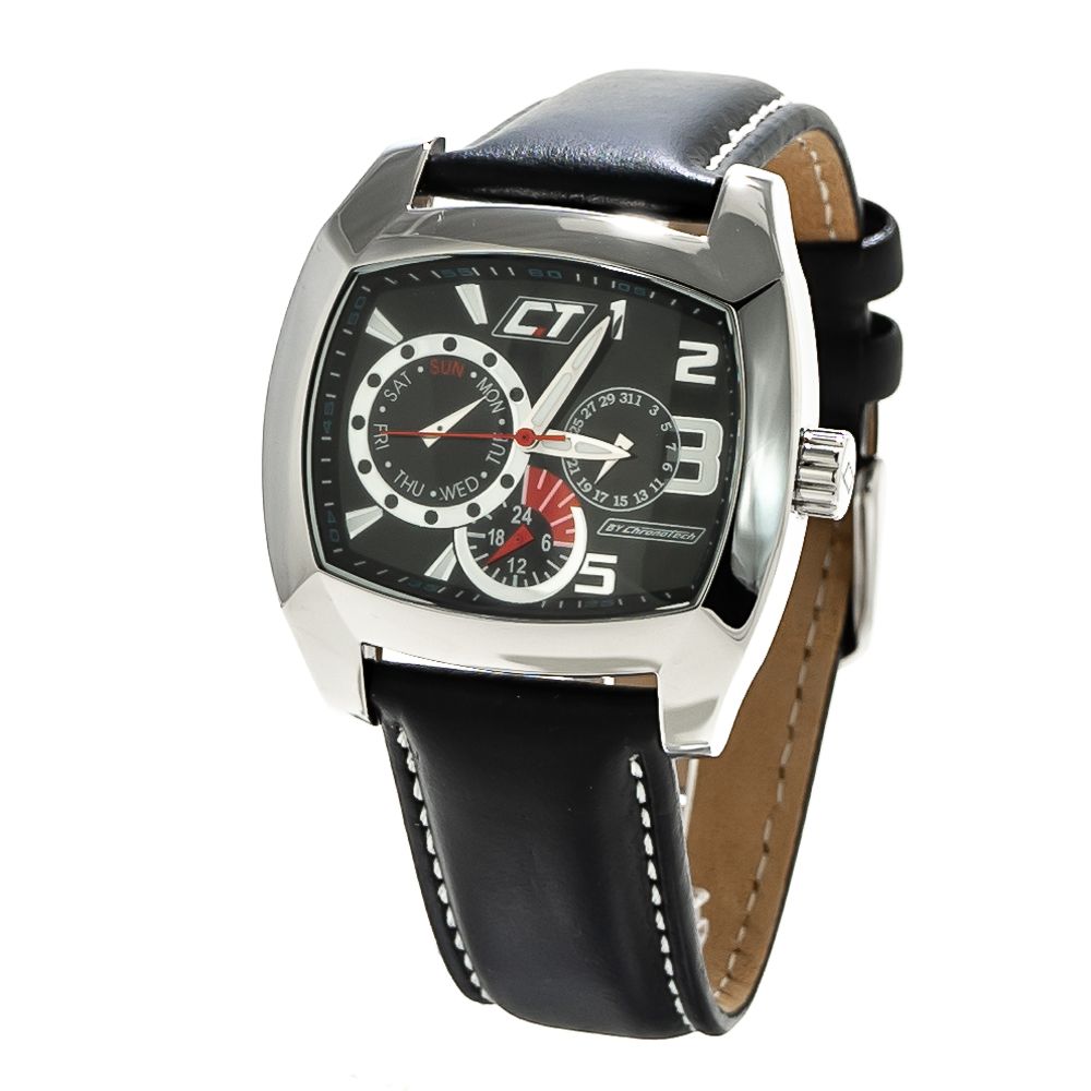 Chronotech Black Leather Watch for Timeless Elegance