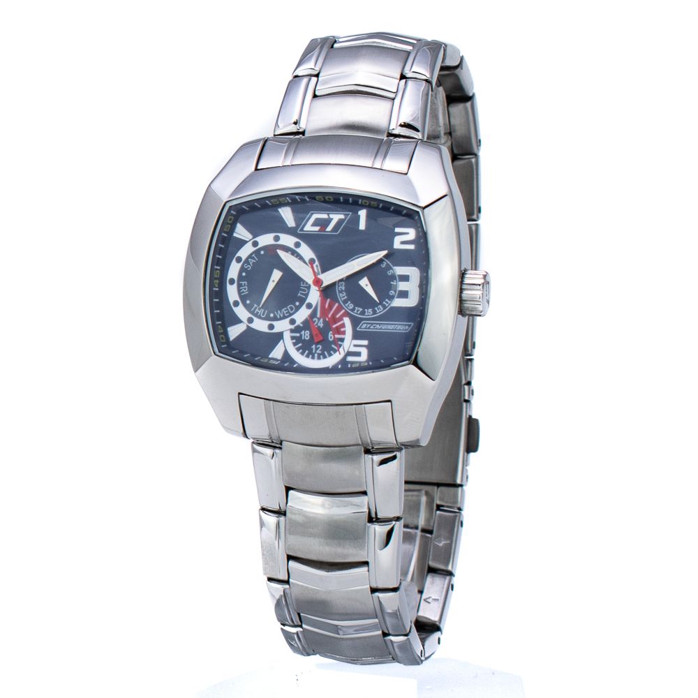 Chronotech Silver Stainless Steel Watch with Blue Dial