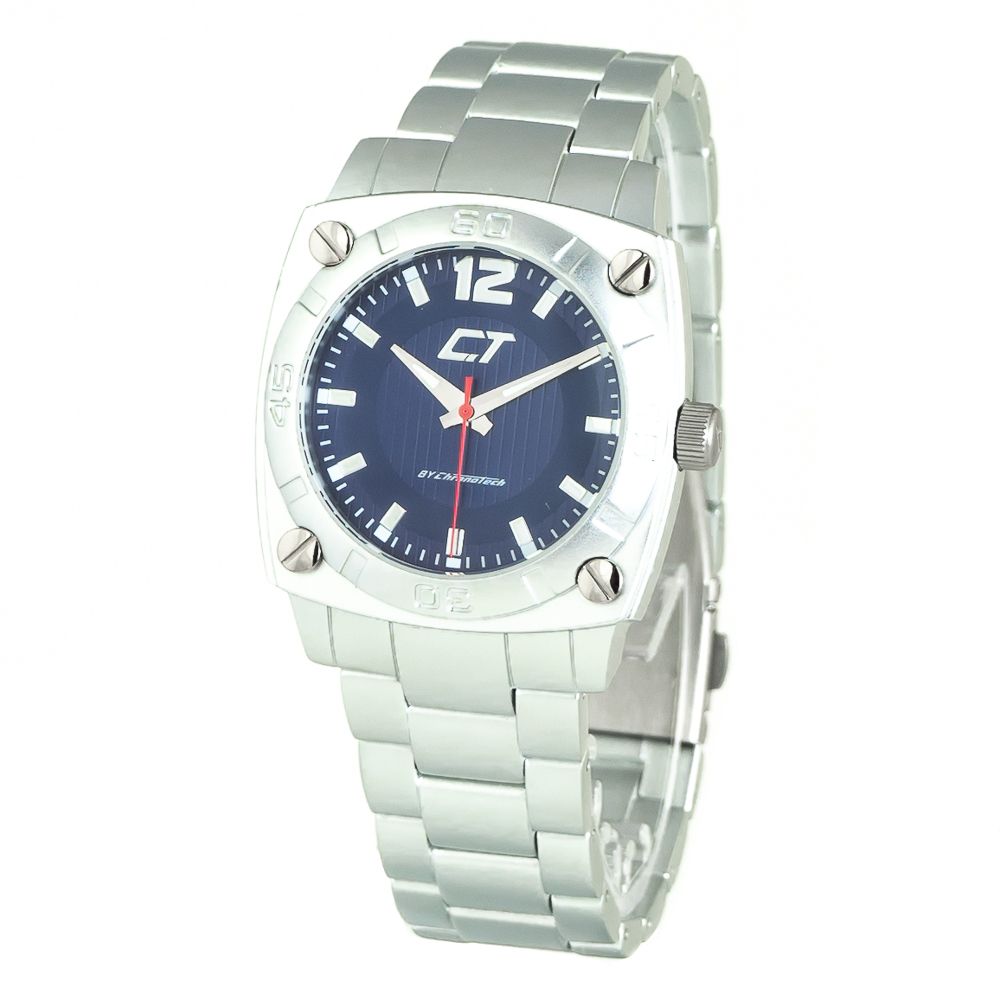 Chronotech Silver Steel Watch with Elegant Blue Dial