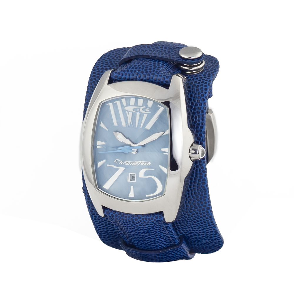 Chronotech Blue Leather Watch for Timeless Elegance