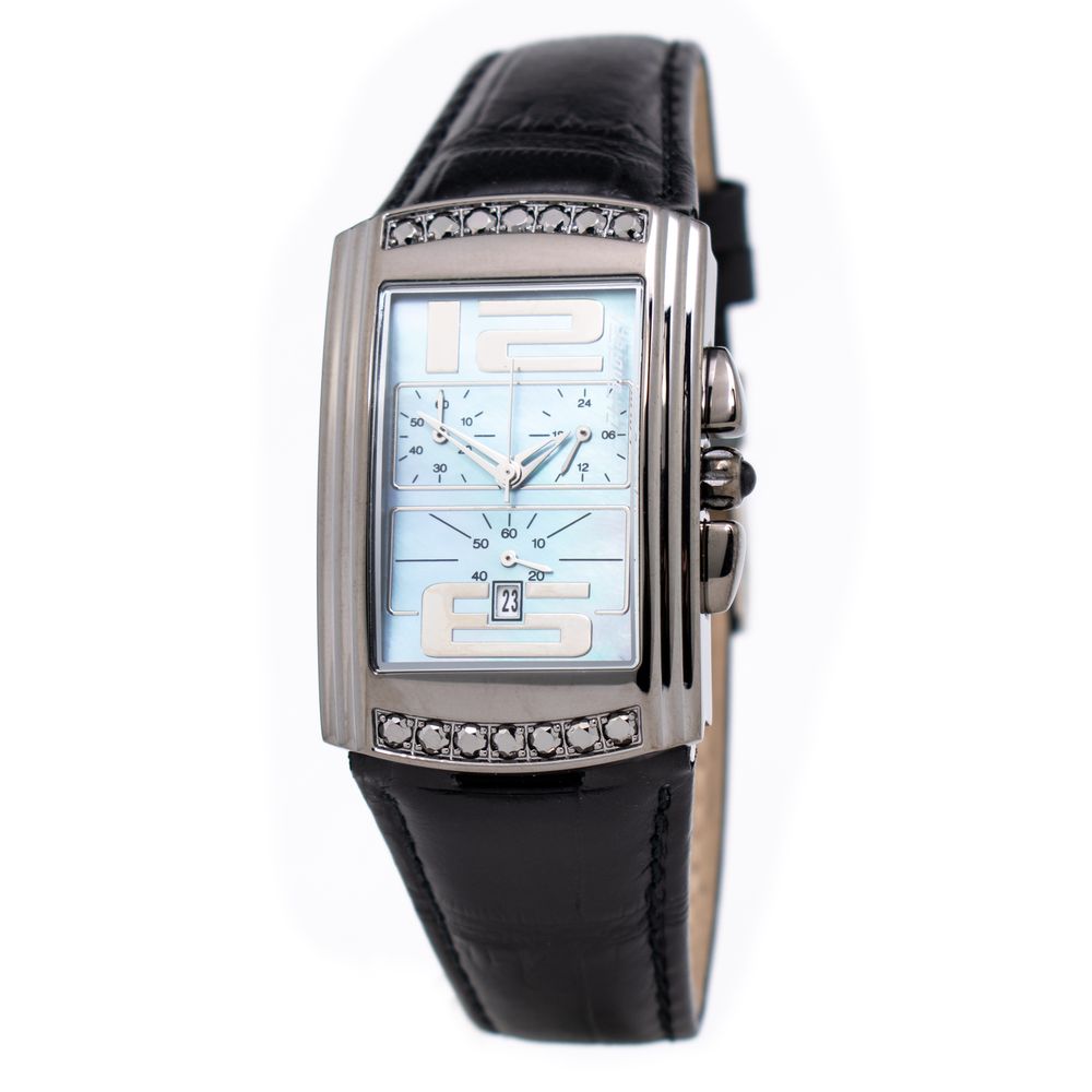 Chronotech Black Leather Watch with Elegant Blue Dial