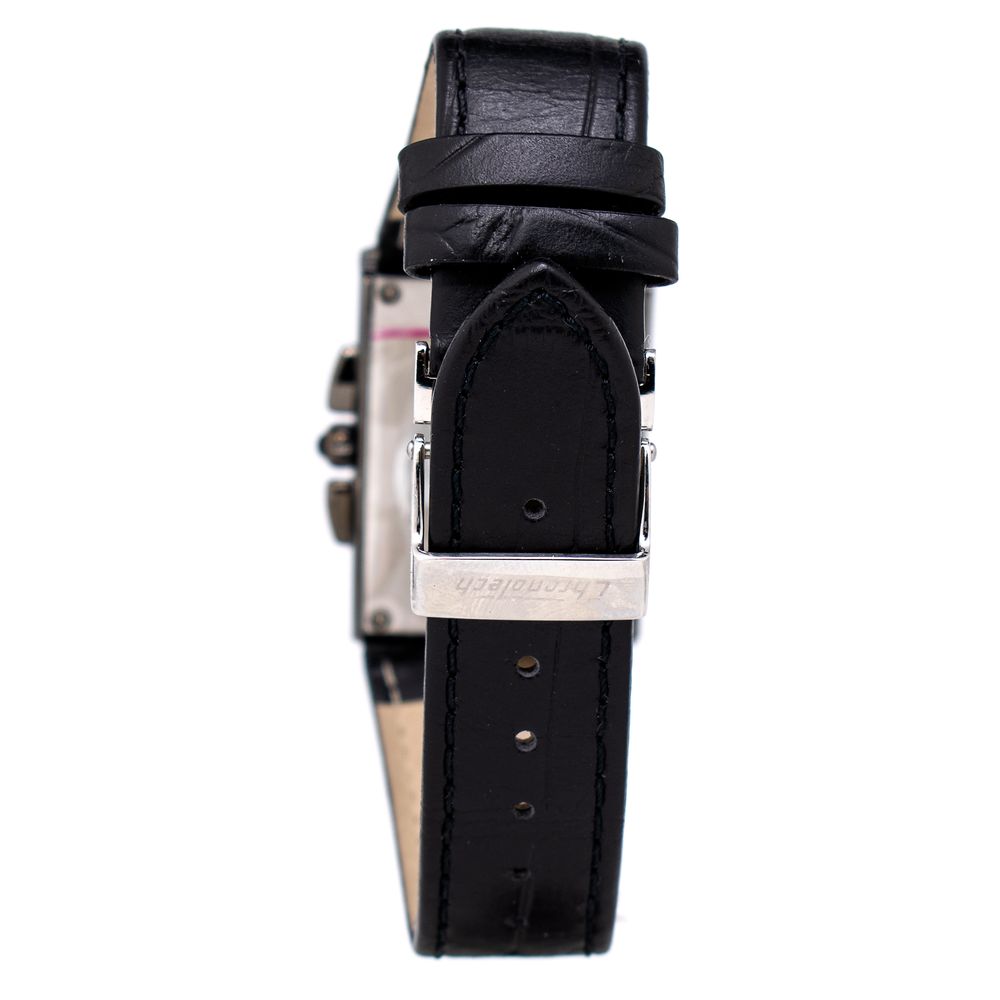 Chronotech Black Leather Watch with Elegant Blue Dial