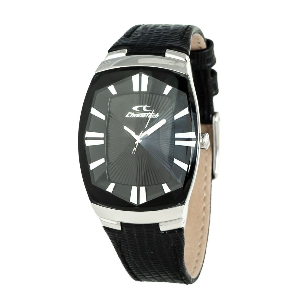 Chronotech Black Leather Watch for Timeless Elegance