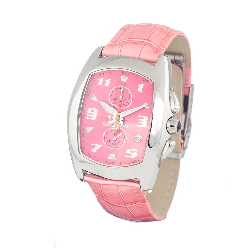 Chronotech Silver Steel Watch with Stunning Pink Dial