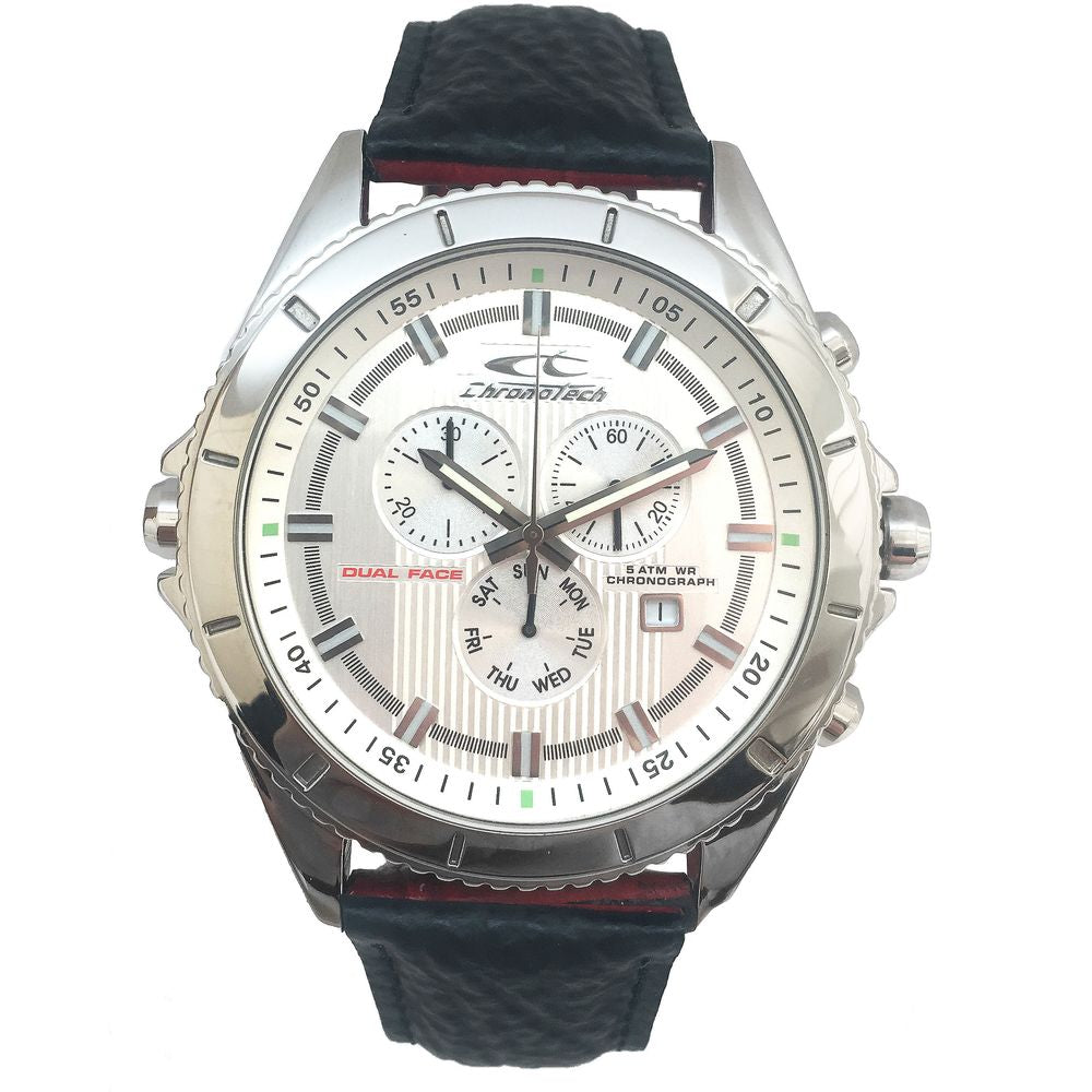 Chronotech Black Leather Watch for Timeless Elegance