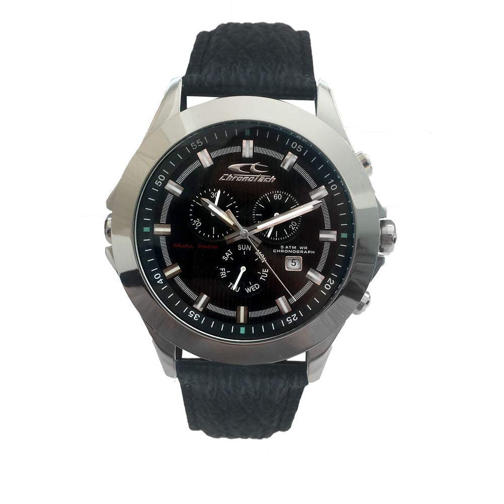 Chronotech Black Leather Watch - Timeless Elegance Redefined