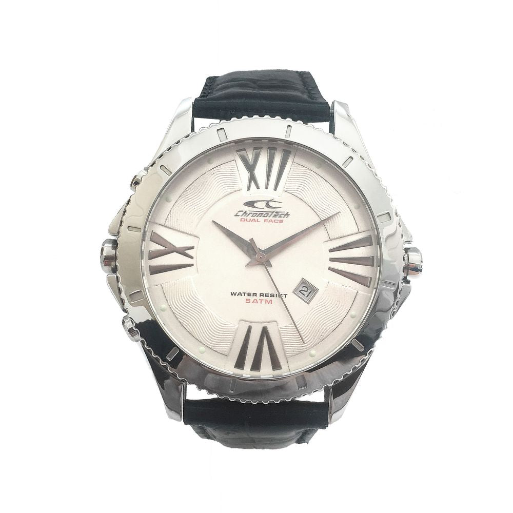Chronotech Black Leather Watch - Timeless Elegance Redefined