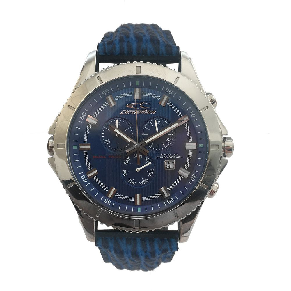 Chronotech Blue Leather Watch with Elegant Analog Display