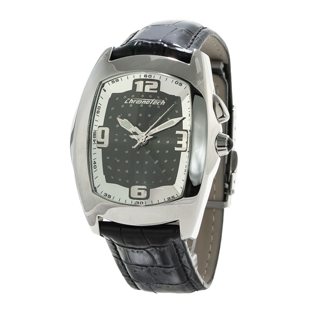 Chronotech Black Leather Watch for Effortless Elegance