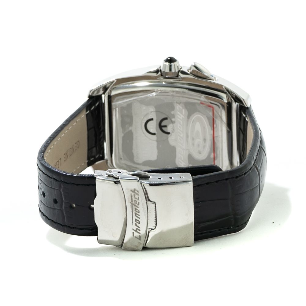Chronotech Black Leather Watch for Effortless Elegance