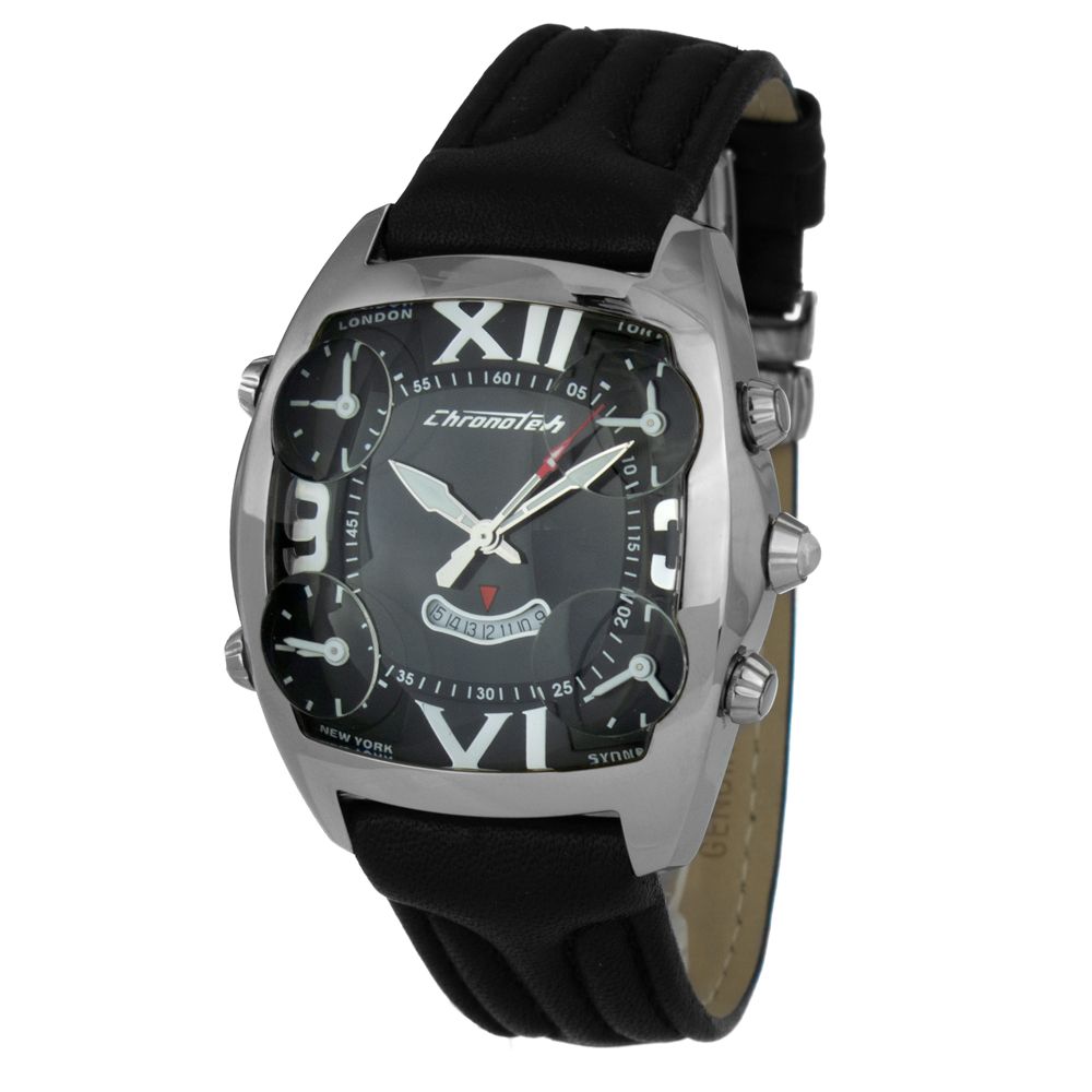 Chronotech Black Leather Watch - Timeless Elegance Redefined
