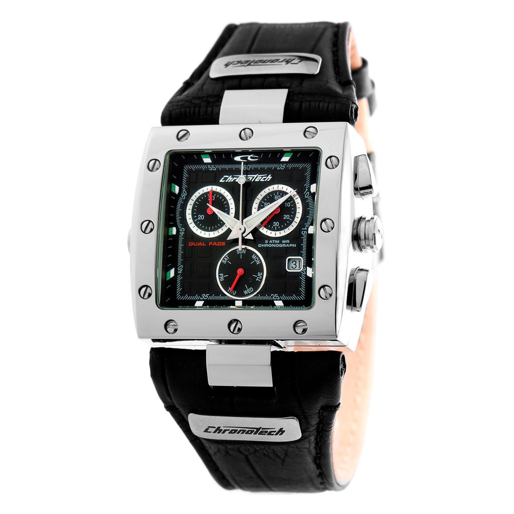 Chronotech Black Leather Watch - Refined Luxury Timepiece