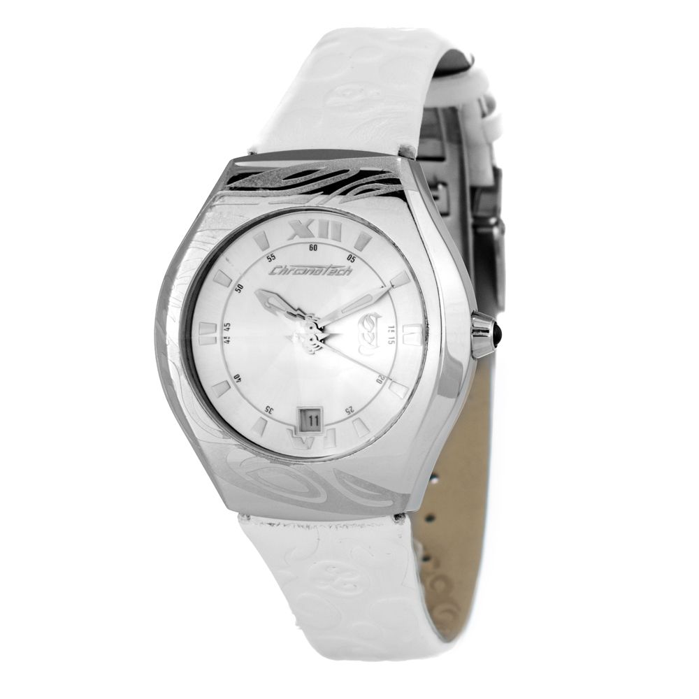 Chronotech White Leather Watch for Timeless Elegance