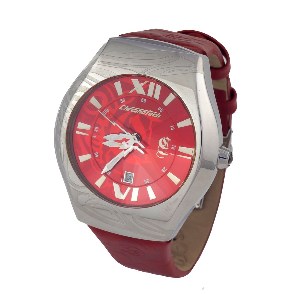 Chronotech Red Leather Watch with Elegant Design