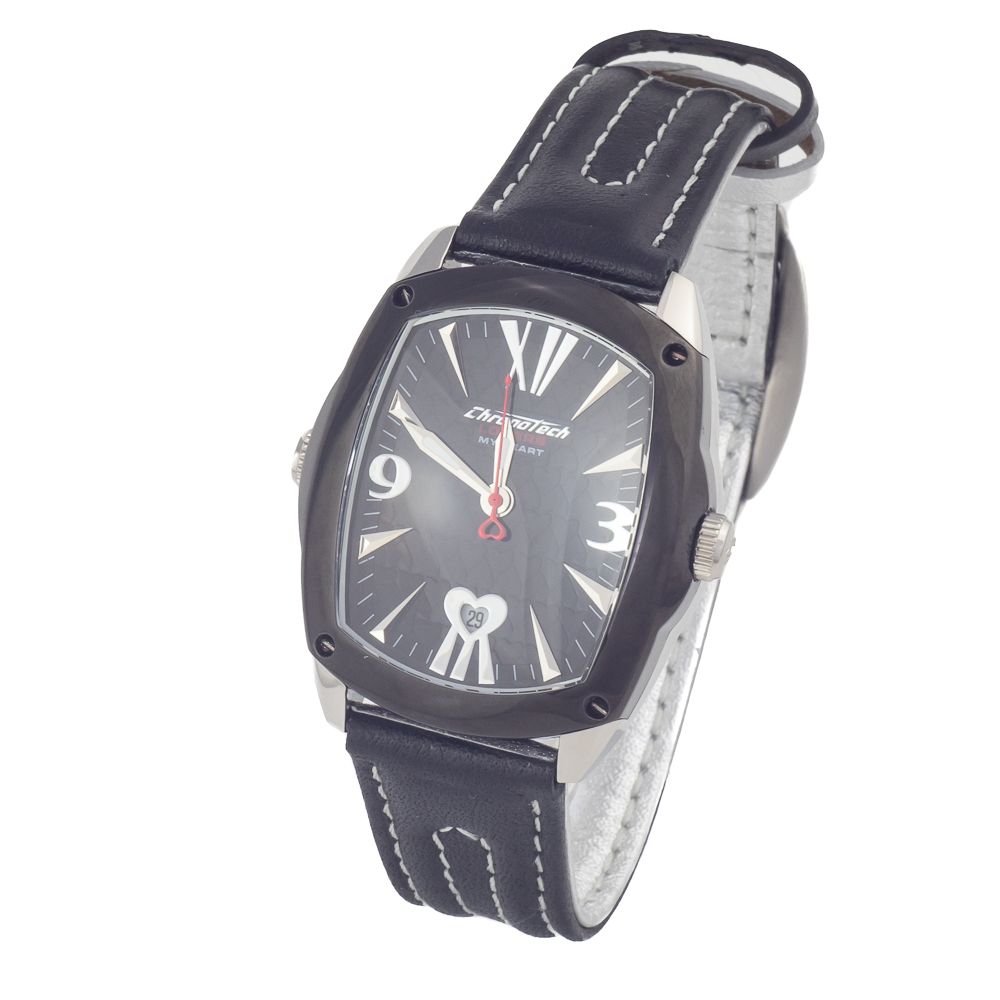 Chronotech Black Leather Watch – Timeless Elegance Redefined