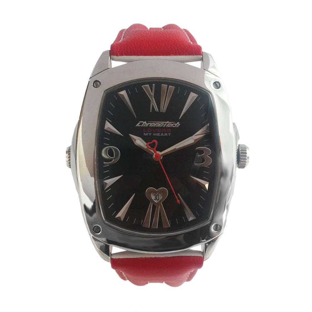 Chronotech Red Leather Watch: Bold Elegance Redefined
