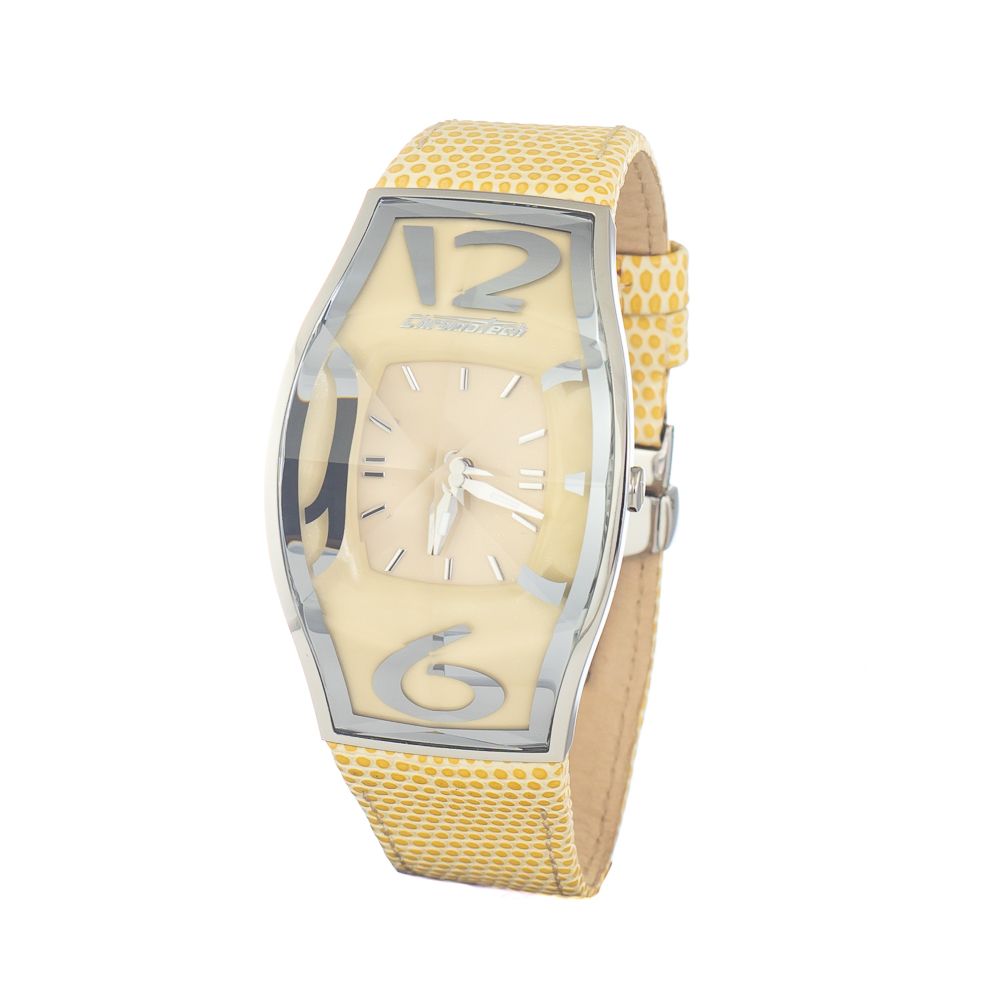 Chronotech Yellow Leather Watch with Silver Steel Case
