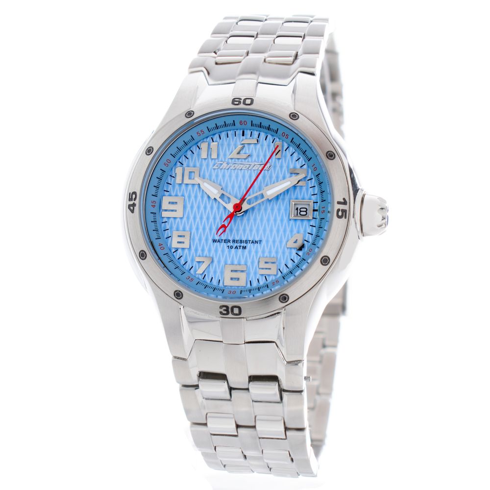 Chronotech Silver Steel Watch with Striking Blue Dial