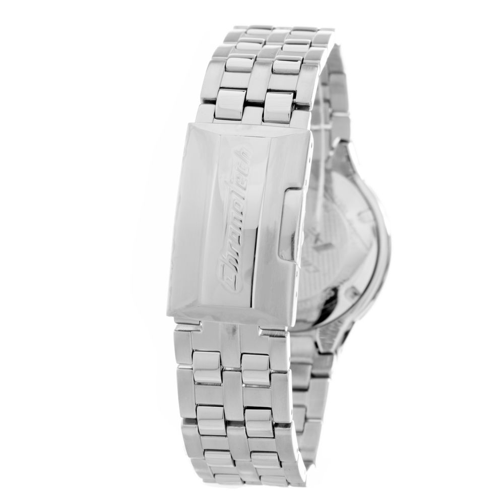 Chronotech Silver Steel Watch with Striking Blue Dial
