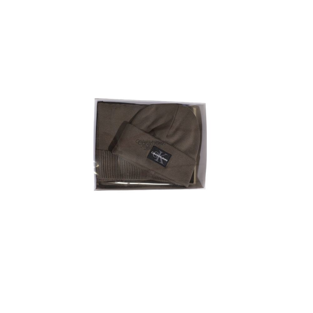 Calvin Klein Jeans Brown Cotton Scarf And Hat Set Elegance