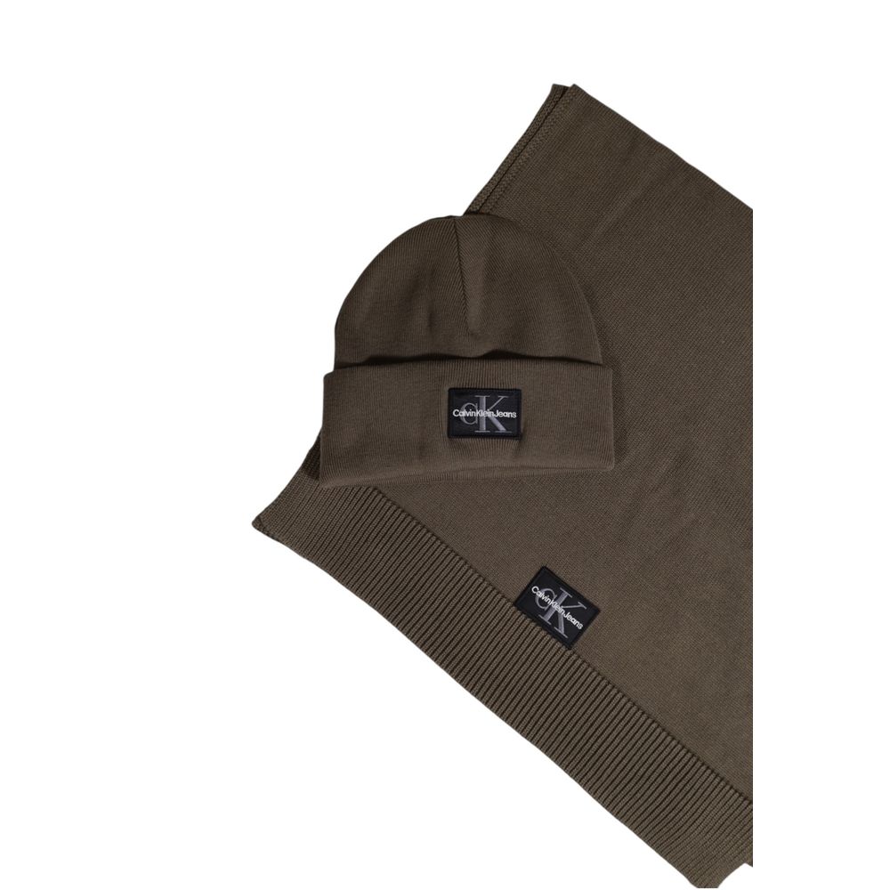 Calvin Klein Jeans Brown Cotton Scarf And Hat Set Elegance