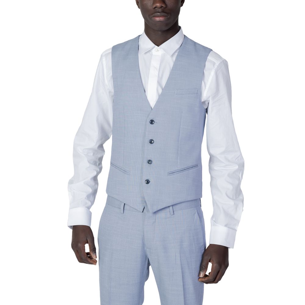 Antony Morato Blue Wool Tailored Vest for Refined Elegance