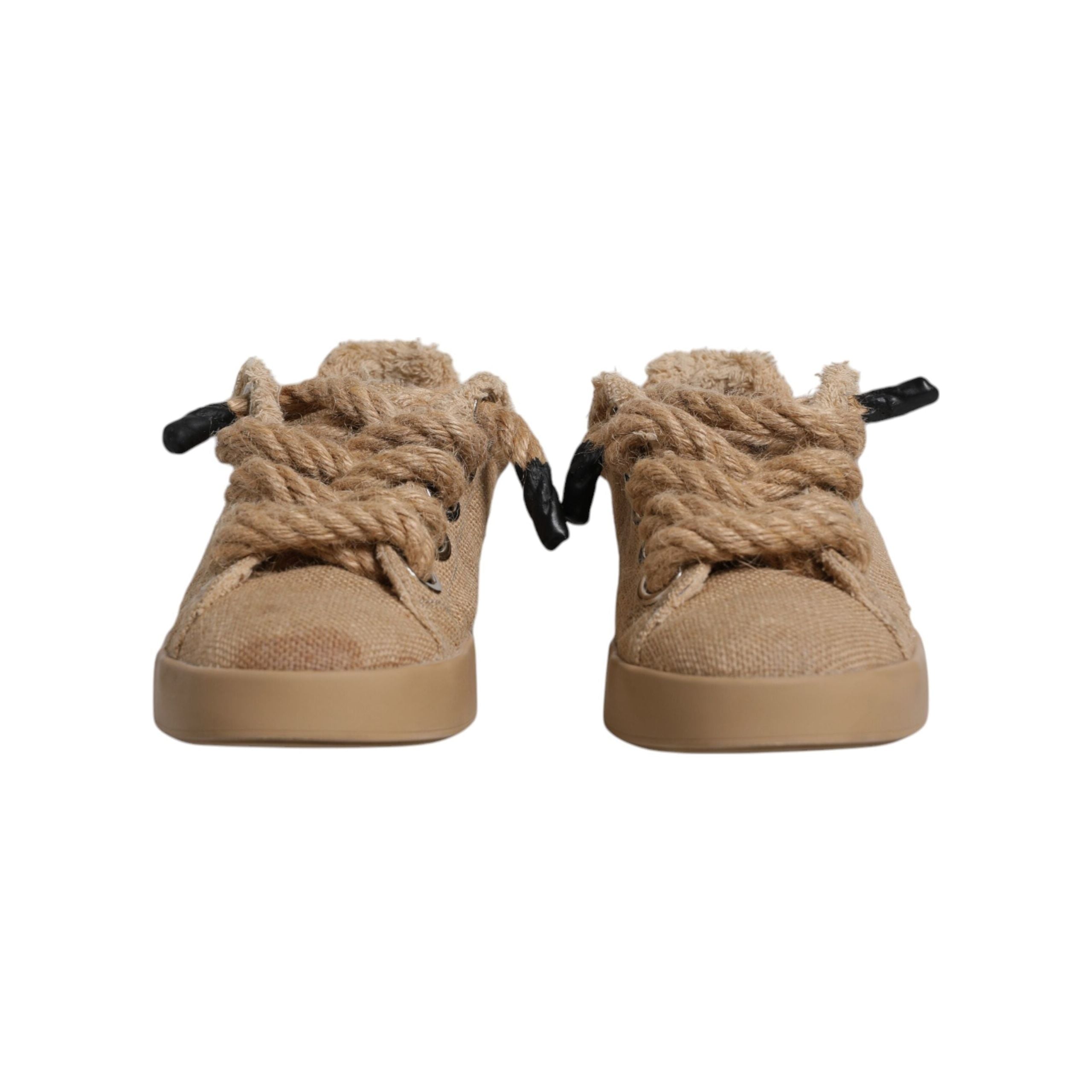Dolce & Gabbana Brown Jute Fabric Low Top Sneakers