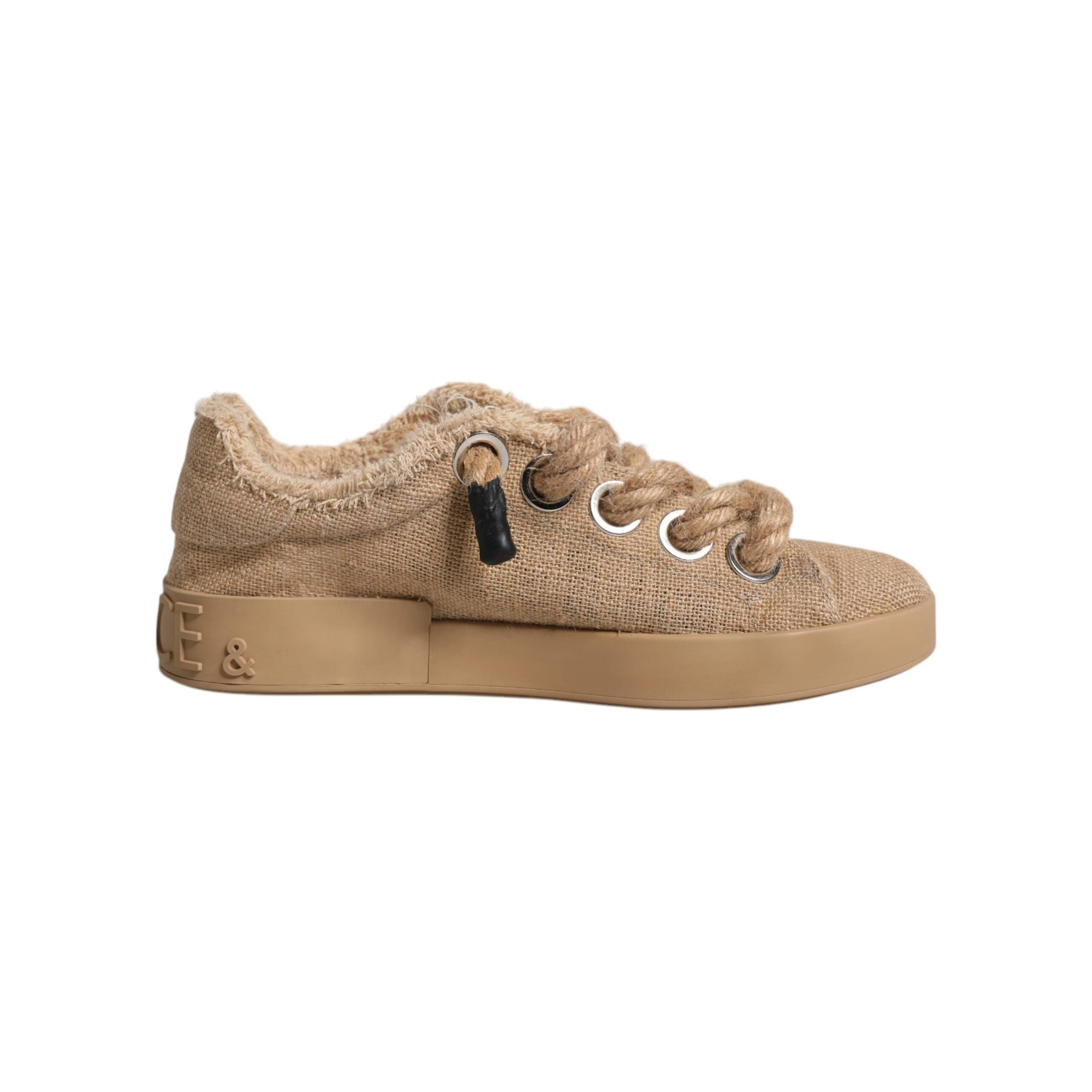 Dolce & Gabbana Brown Jute Fabric Low Top Sneakers