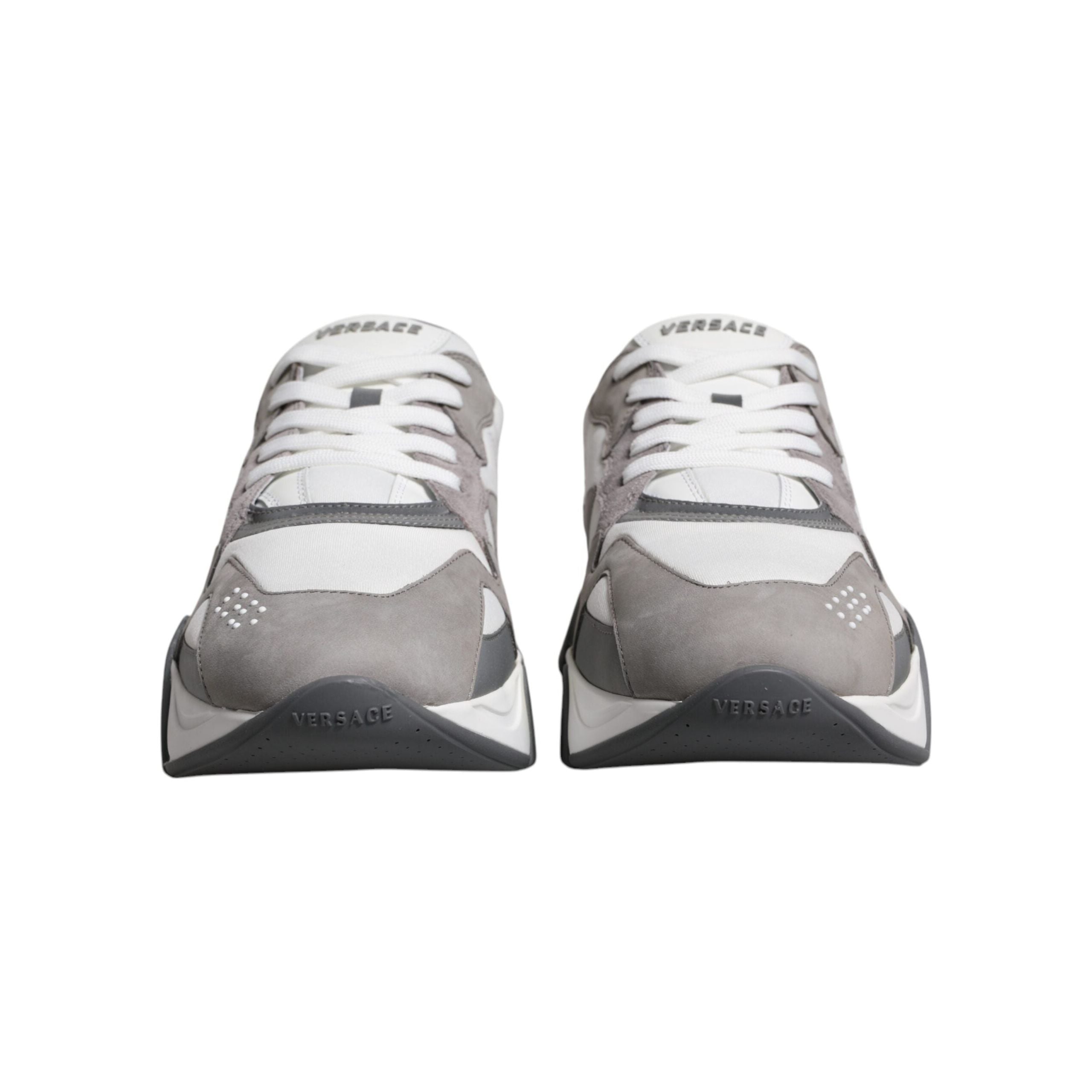 Versace Grey Leather Neoprene Chunky Low Top Squalo Sneakers