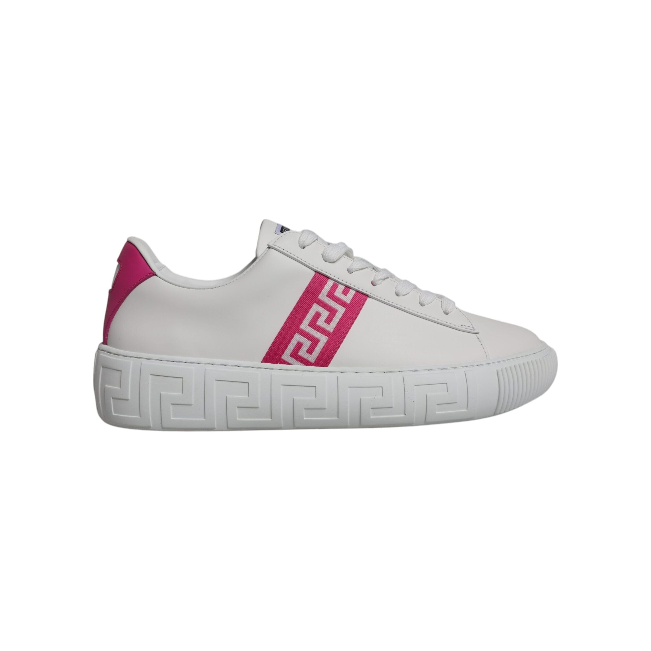 Versace White Pink Leather Platform Low Top Sneakers Shoes