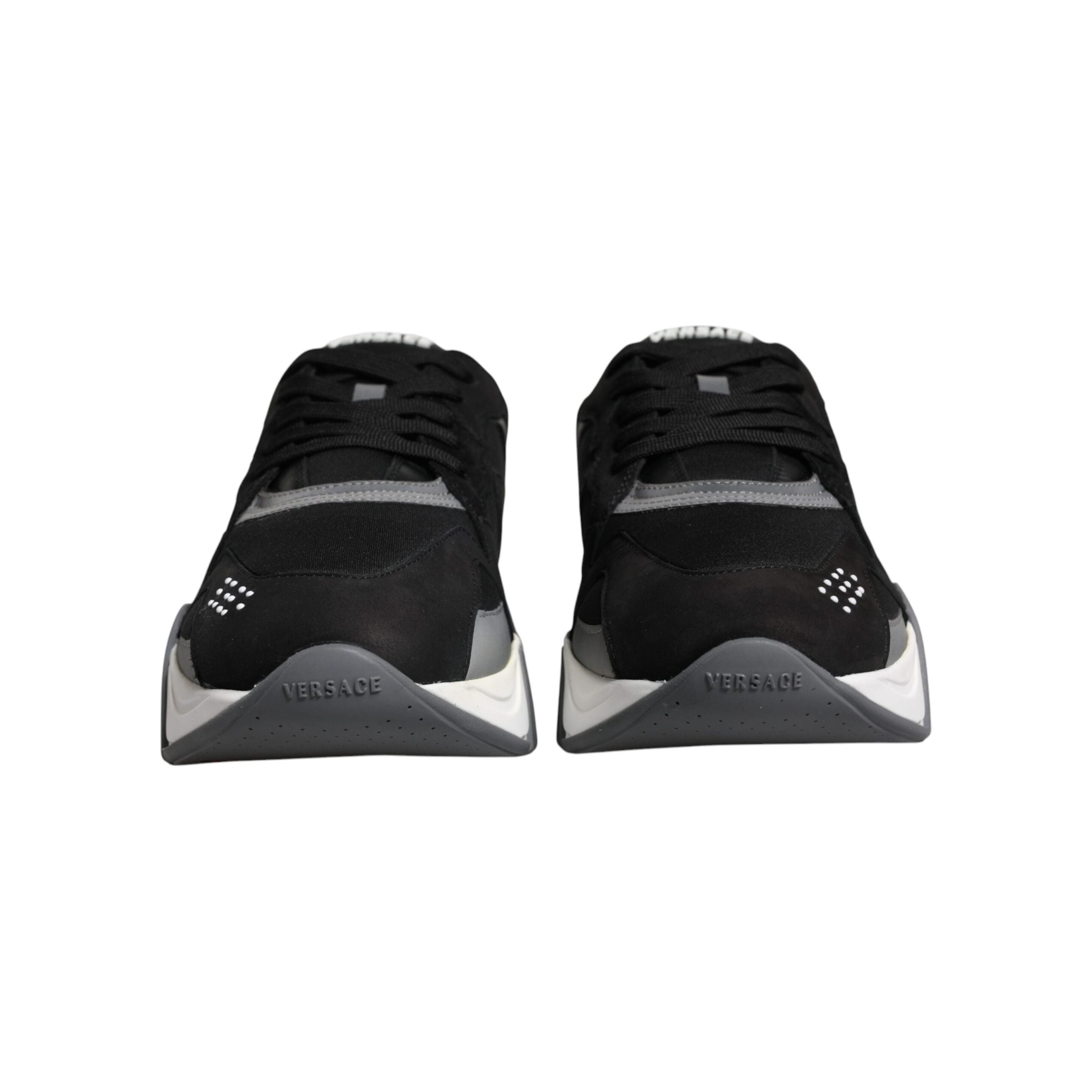 Versace Black Leather Neoprene Chunky Low Top Sneakers Squalo Shoes