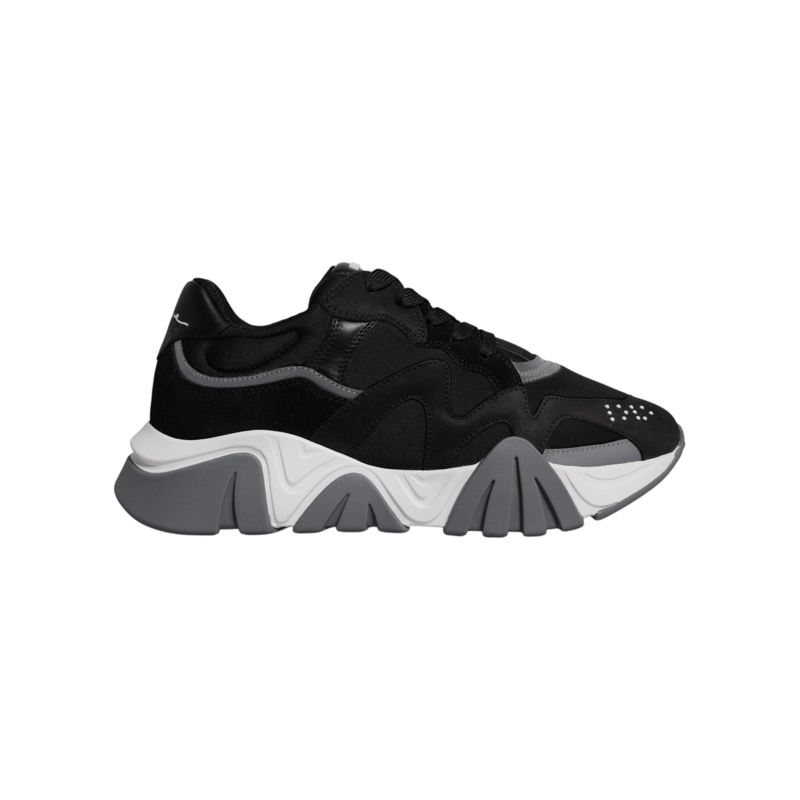 Versace Black Leather Neoprene Chunky Low Top Sneakers Squalo Shoes