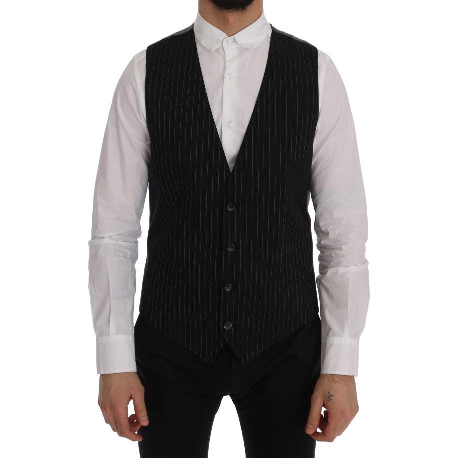 Dolce & Gabbana Black Cotton Waistcoat Vest Elegance