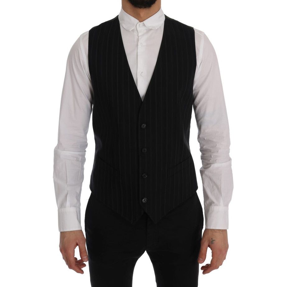 Dolce & Gabbana Navy Wool Elegant Striped Vest Waistcoat