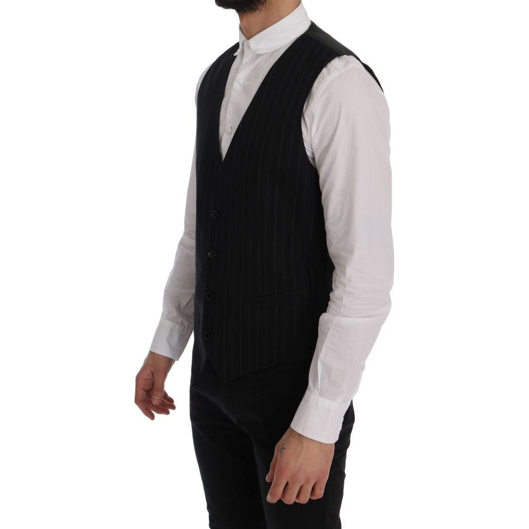 Dolce & Gabbana Navy Wool Elegant Striped Vest Waistcoat