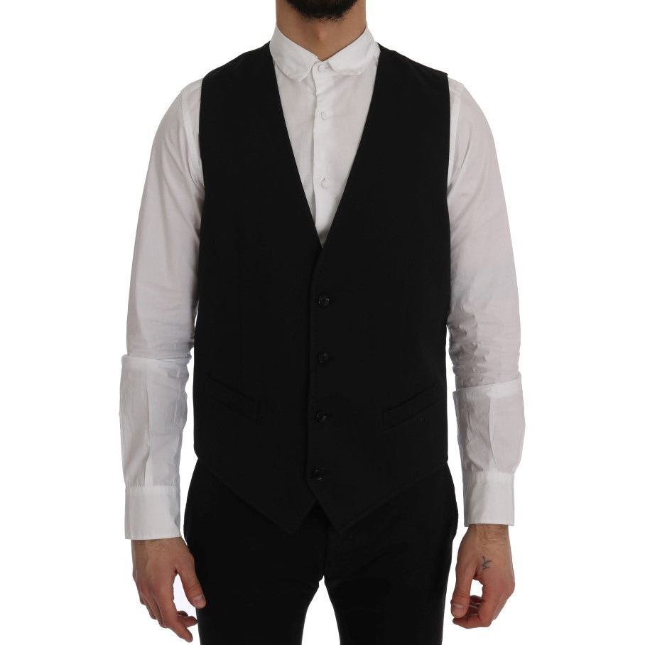 Dolce & Gabbana Black Cotton Waistcoat Elegance