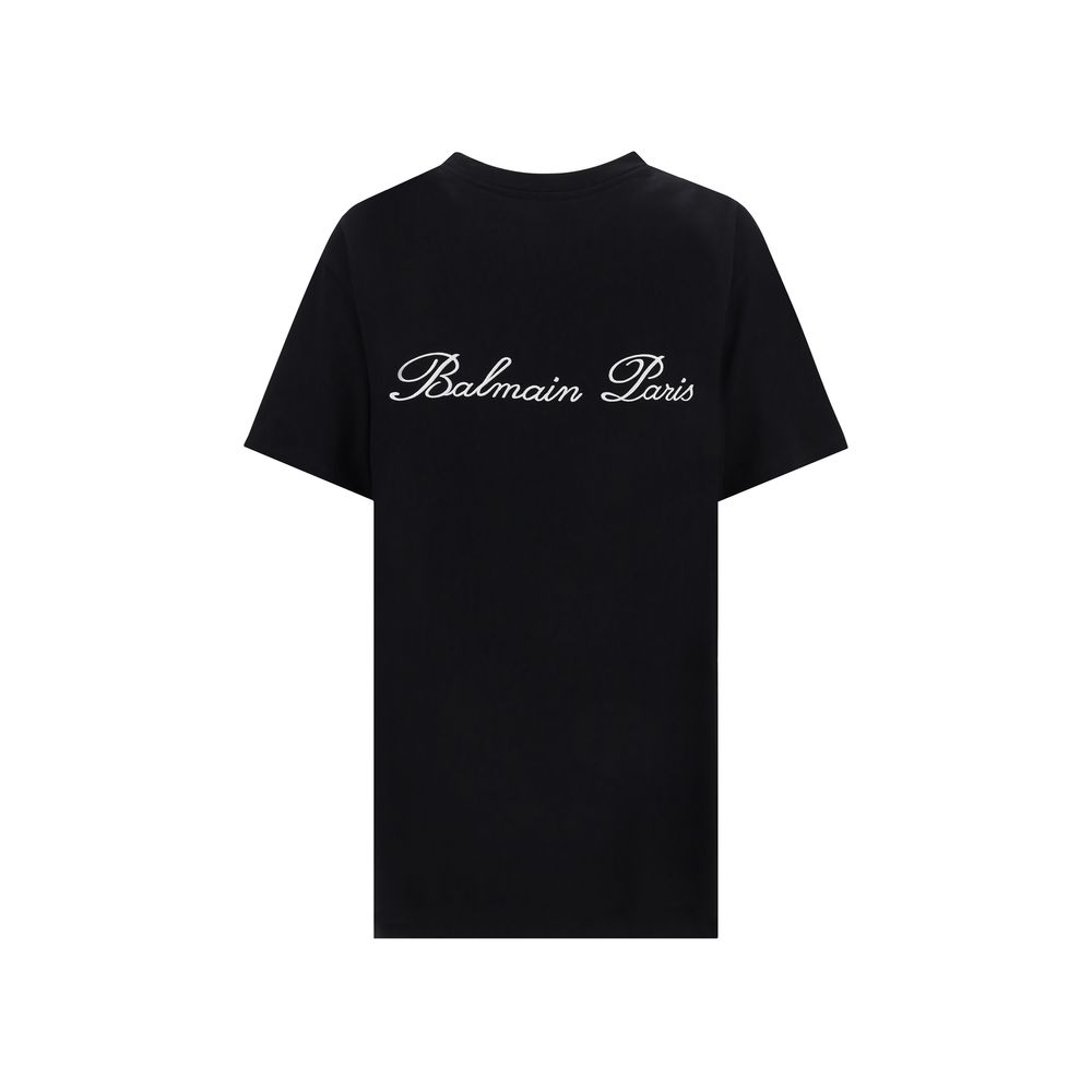Balmain White Cotton T-Shirt with Iconic Monogram and Timeless Design