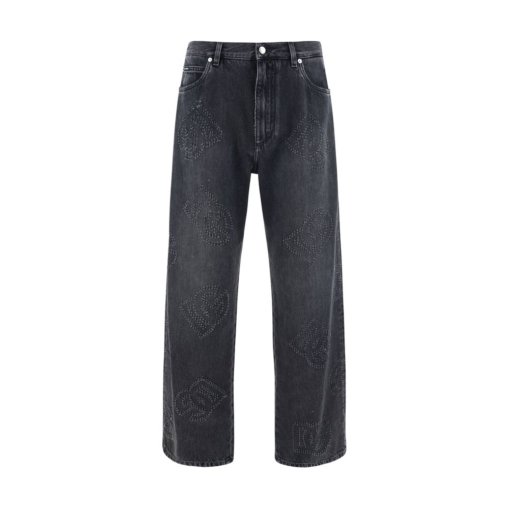 Dolce & Gabbana Blue Cotton Denim Pants with Iconic D&G Monogram