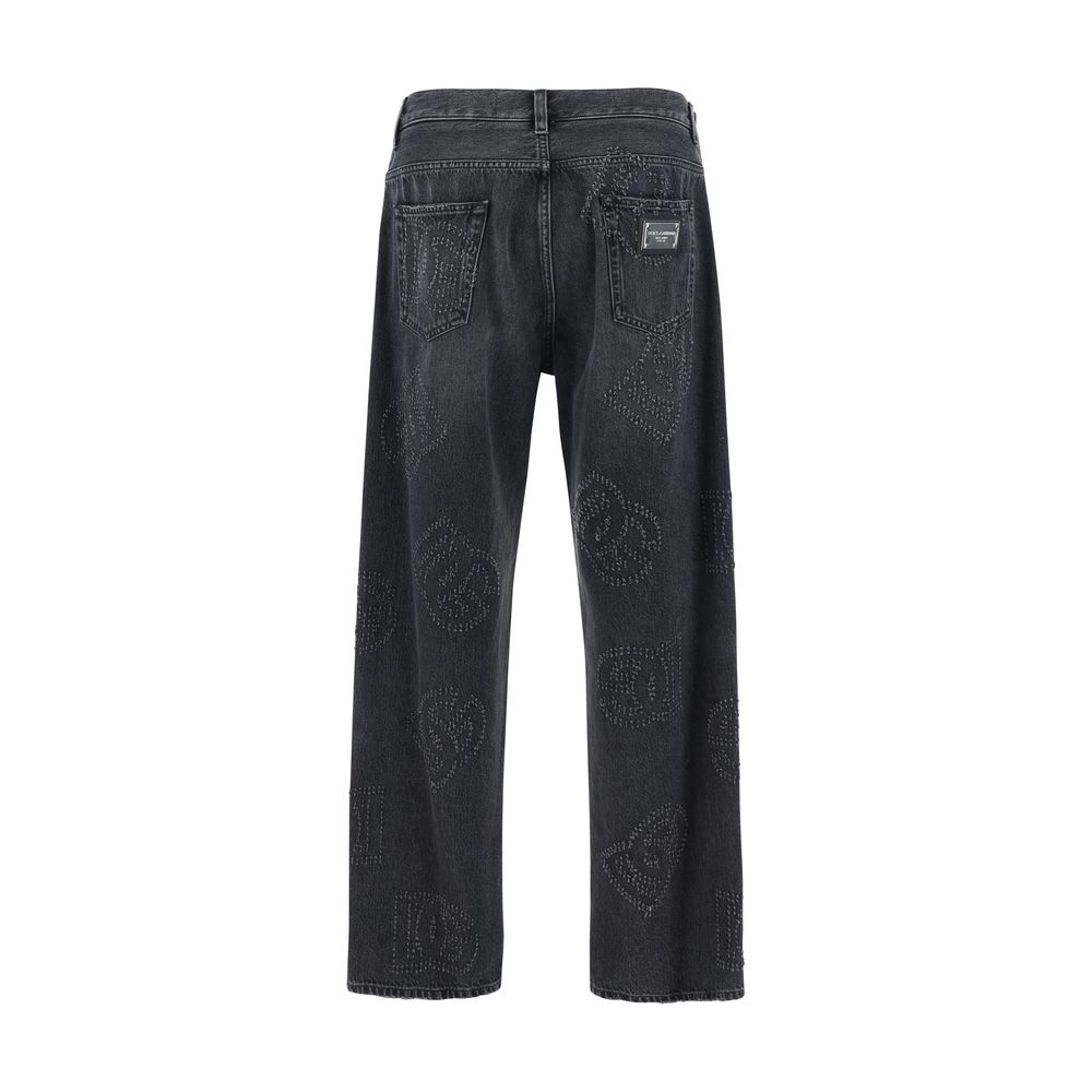 Dolce & Gabbana Blue Cotton Denim Pants with Iconic D&G Monogram