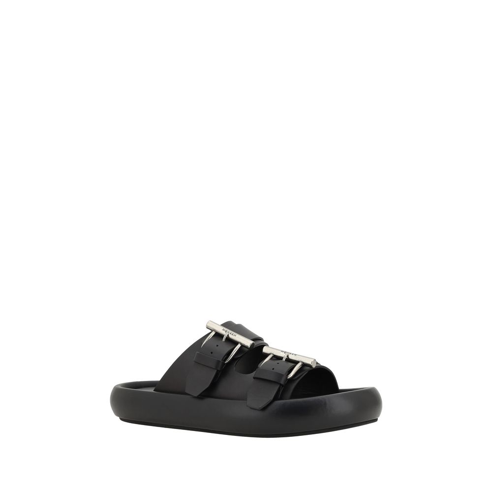 Alexander McQueen Black Leather Sandals with Signature Elegance