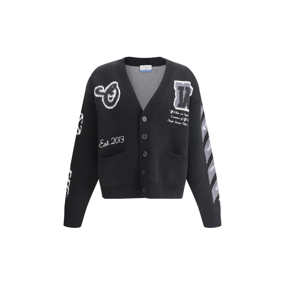 Off-White Black Luxurious Jacquard Varsity Cardigan