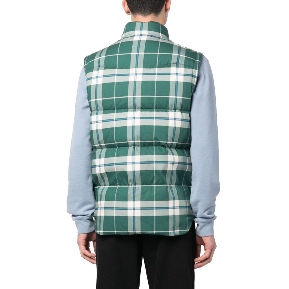 Woolrich Green Down Vest with Elegant Checked Print