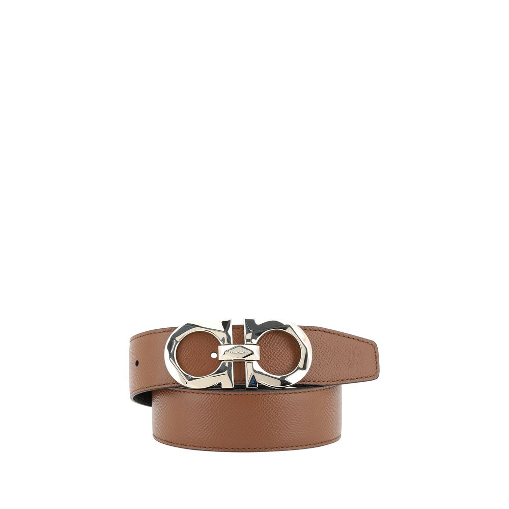 Ferragamo Black Grained Leather Reversible Belt