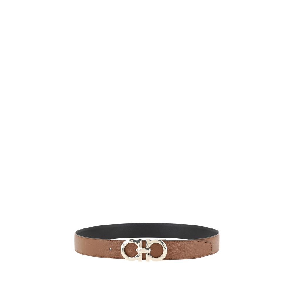 Ferragamo Black Grained Leather Reversible Belt