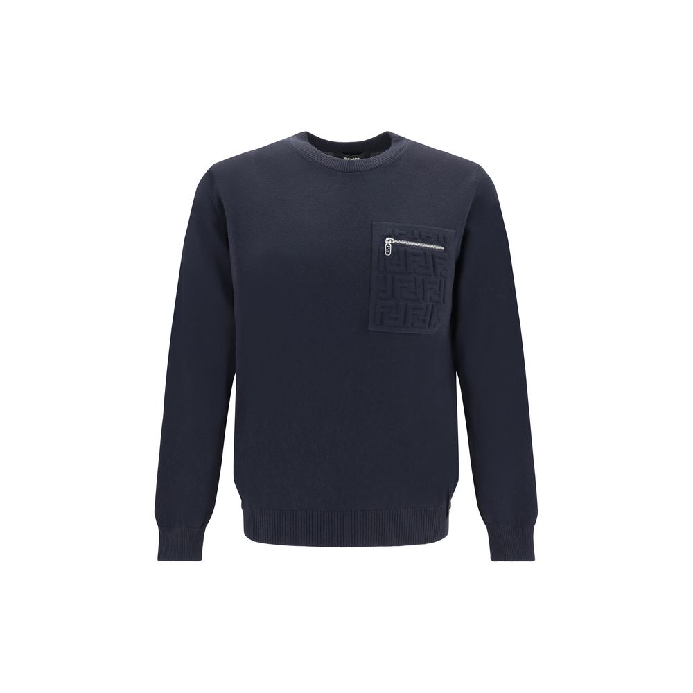 Fendi Grey Wool Sweater With Pocket - Luxurious Wool Elegance