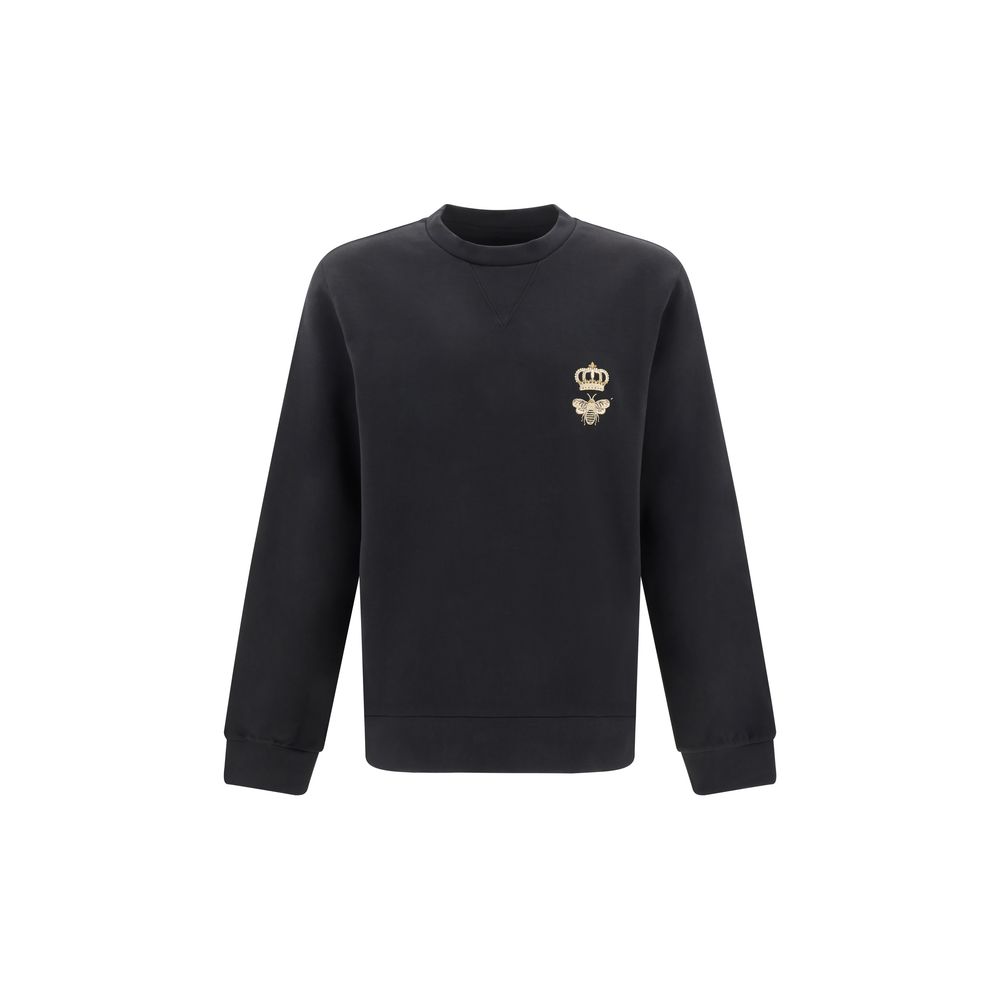 Dolce & Gabbana Grey Cotton Sweatshirt with Bee Embroidery